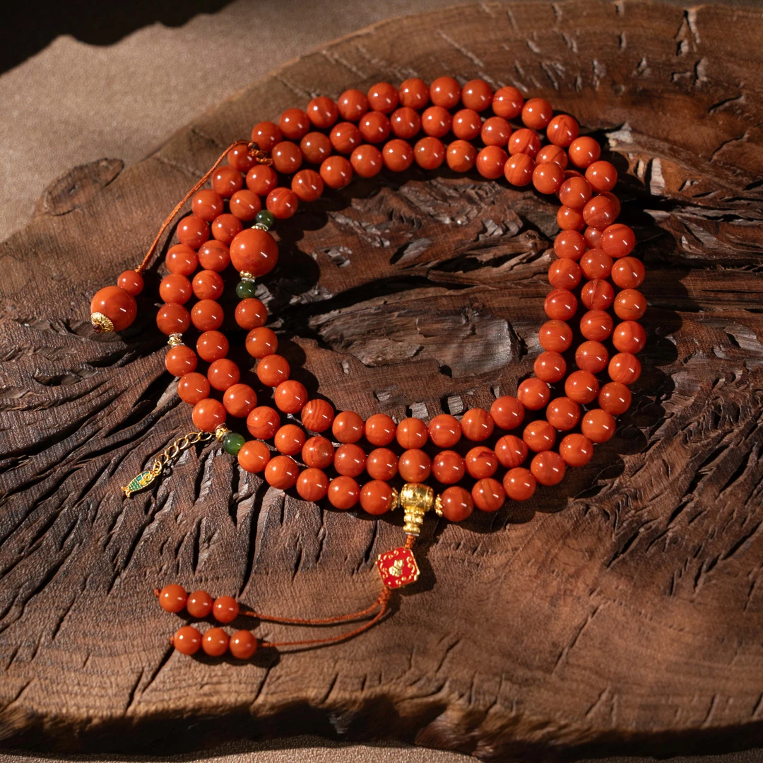 7mm银南红DIY佛珠项链/9820020950