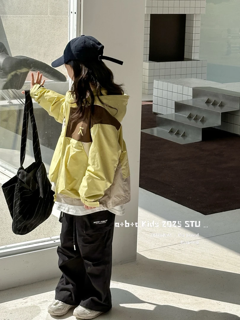 女童拼色休闲外套连帽开衫中大童春秋季新款洋气上衣