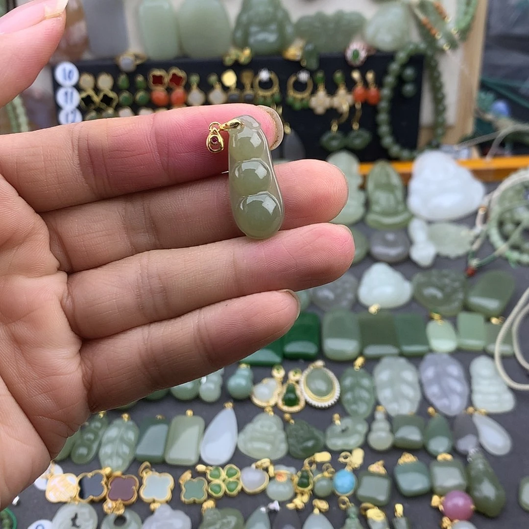 和田玉银S925镶嵌吊坠(不含链)