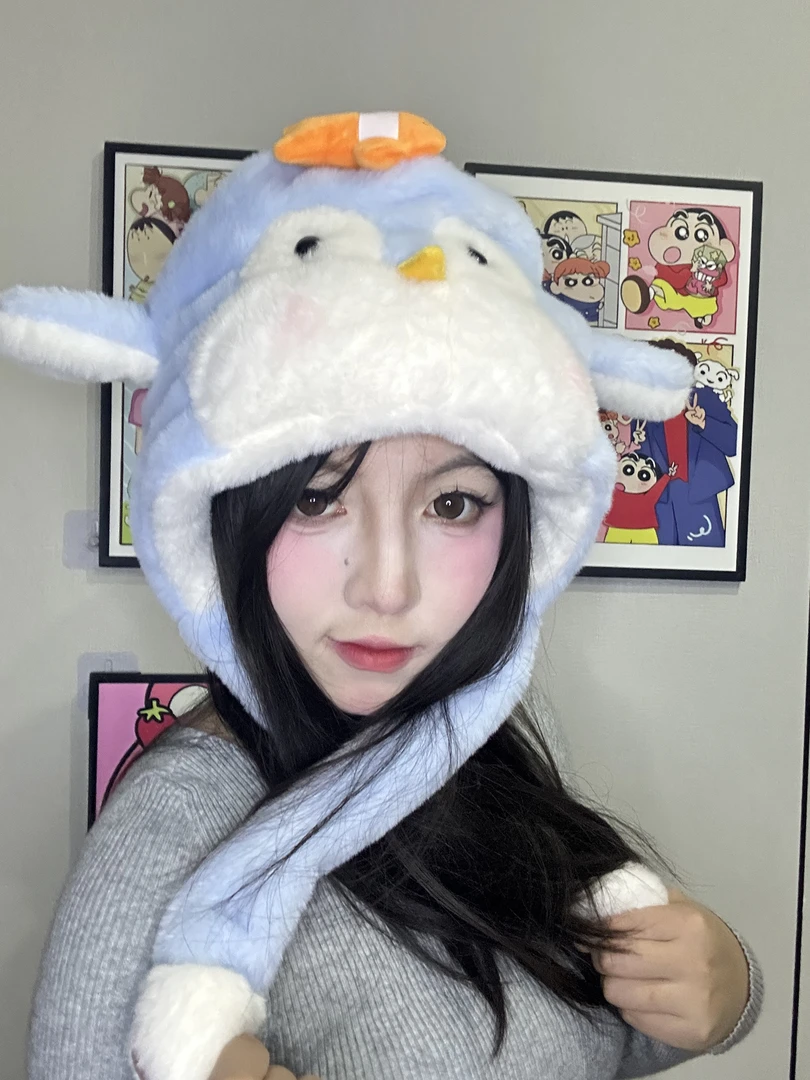 可爱卡通小丑鱼企鹅毛绒雷锋帽女秋冬加厚保暖护耳帽子百搭显脸小