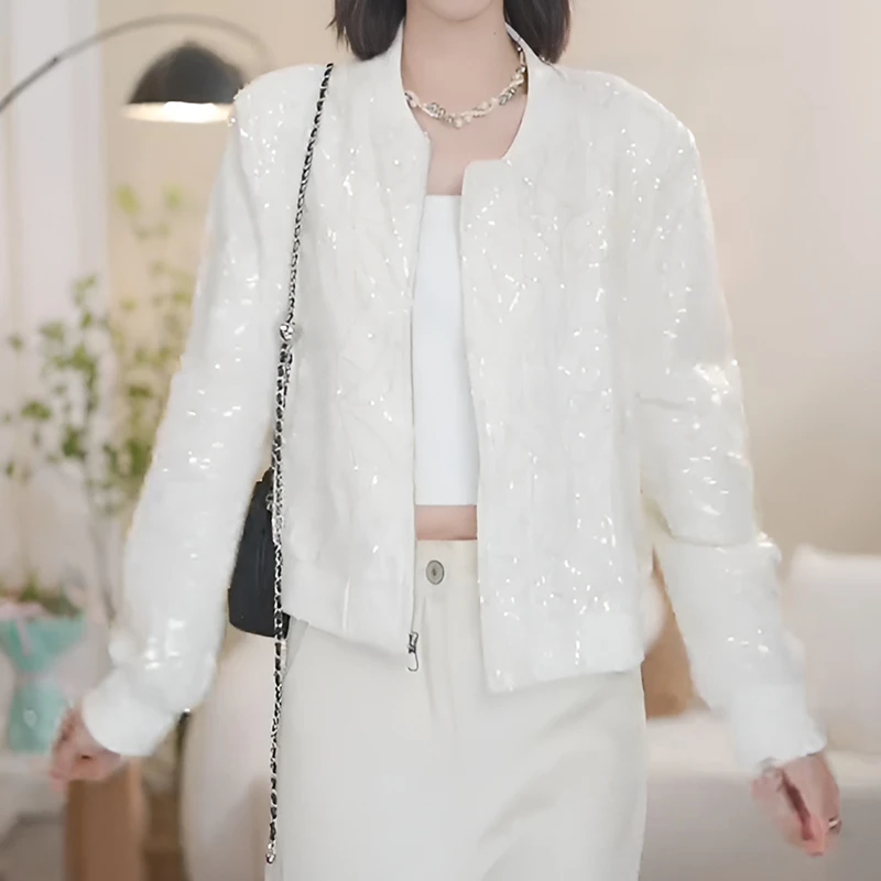 设计感亮片超好看棒球服短款外套女春秋新款气质休闲独特漂亮上衣