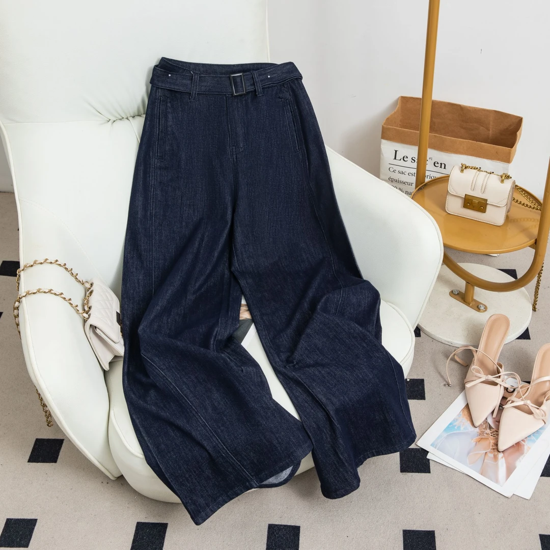 【夏季薄款】莱赛尔天丝裤子女丹宁蓝显瘦凉感垂感阔腿牛仔裤9580