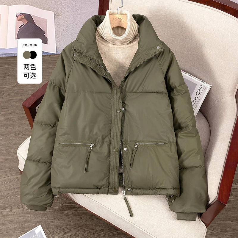 丝柏舍2025冬装新款女装简约立领插肩袖短款宽松棉衣S54F0018H