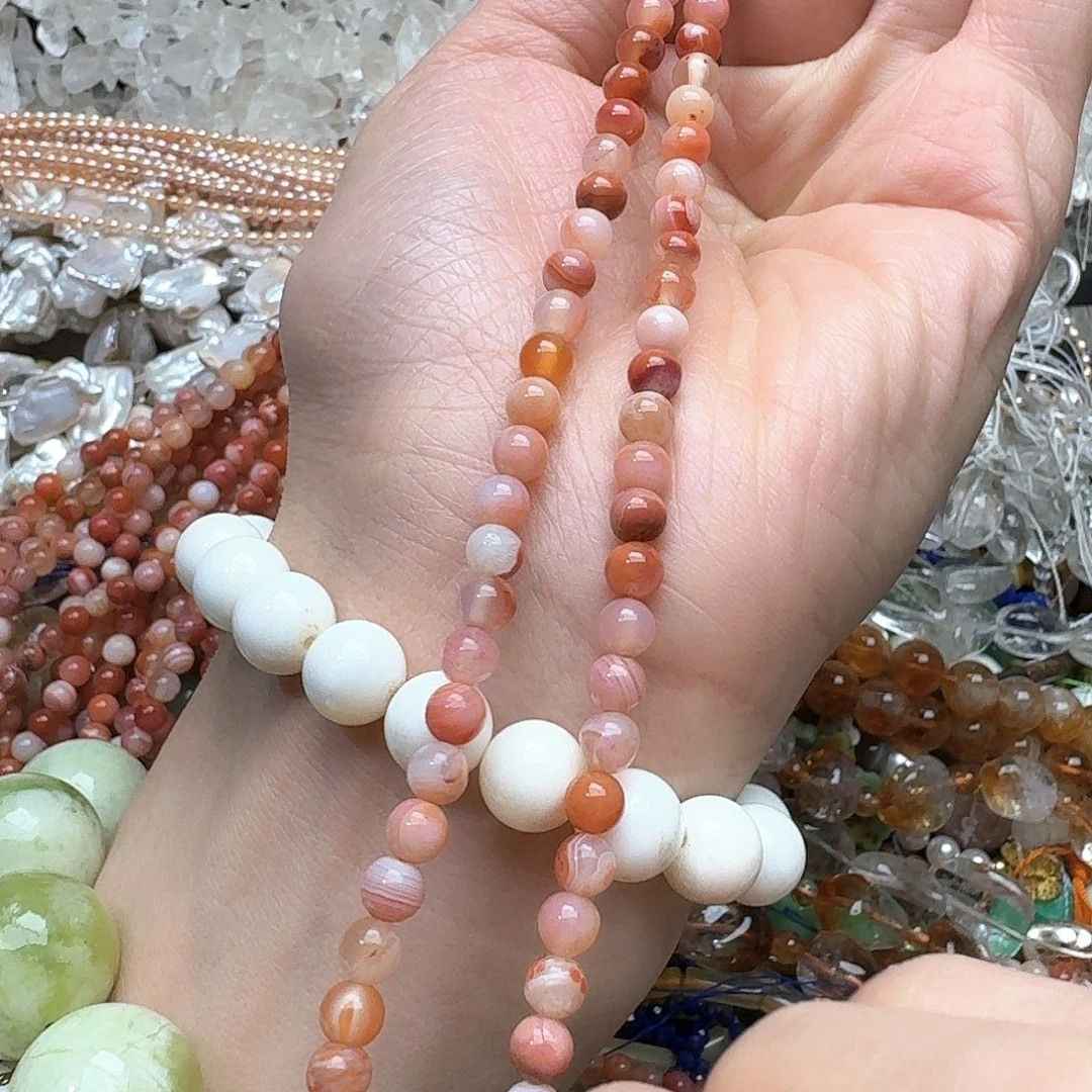 玛瑙/玉髓未镶嵌珠宝半成品一条5mm南红