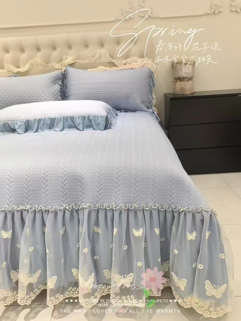 A类冰豆豆凉席冰丝三件套夏季凉感冰丝席床裙款可机洗空调软席子