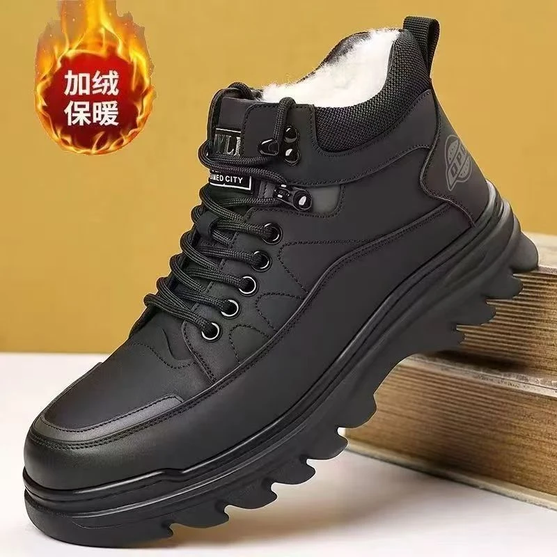 休闲皮鞋工装鞋休闲风平跟圆头潮流风冬季高帮棉鞋