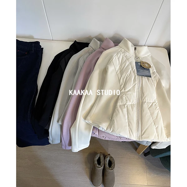REKAYYAT“氧气”冬季新品保暖拼接交叉线轻盈立领拉链羽绒服外套