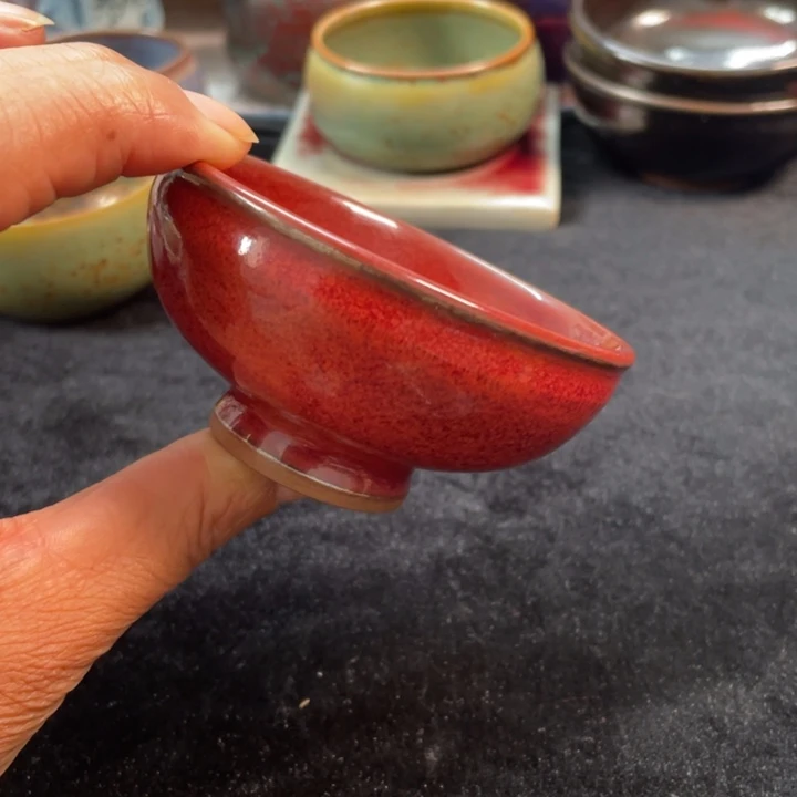 摆件传统煤烧手工鸡血红杯