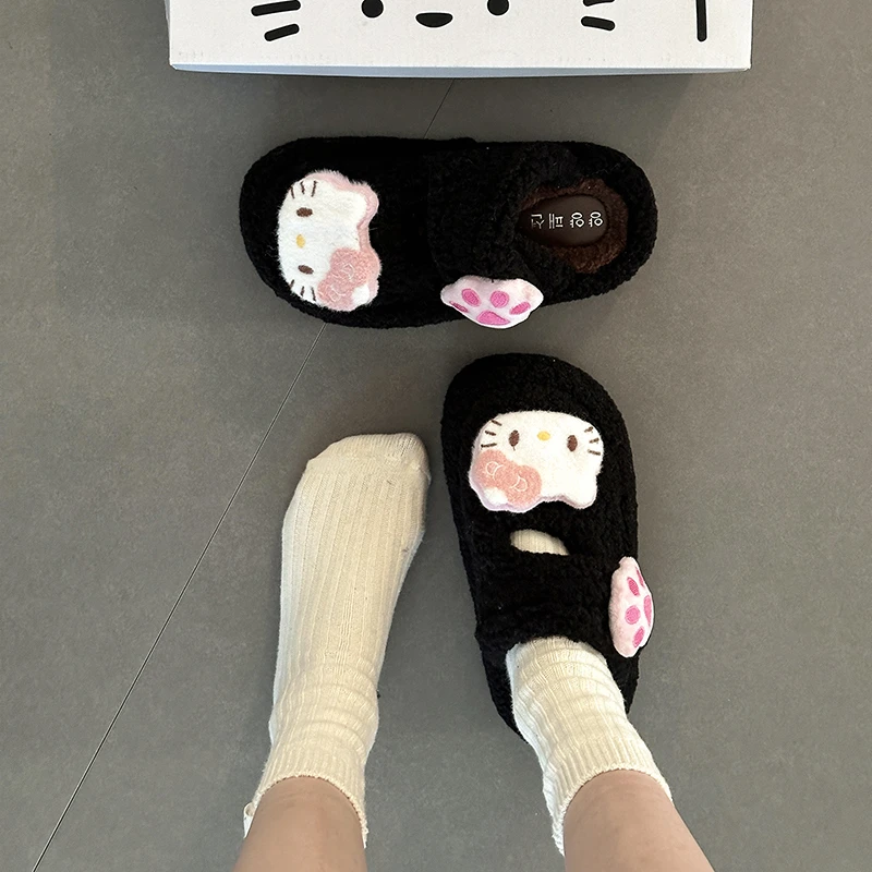 时尚可爱卡通魔术贴包头毛毛拖鞋女2025秋冬新款居厚底家室内棉拖