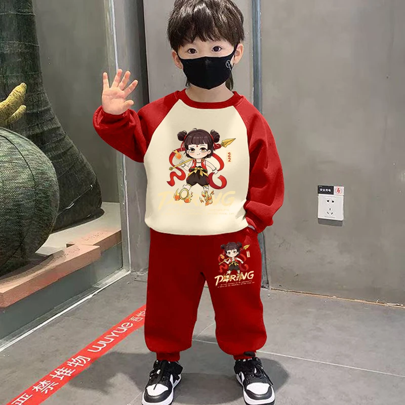 儿童哪吒动漫衣服春秋2025新款男女童卫衣套装洋气国潮长袖两件套