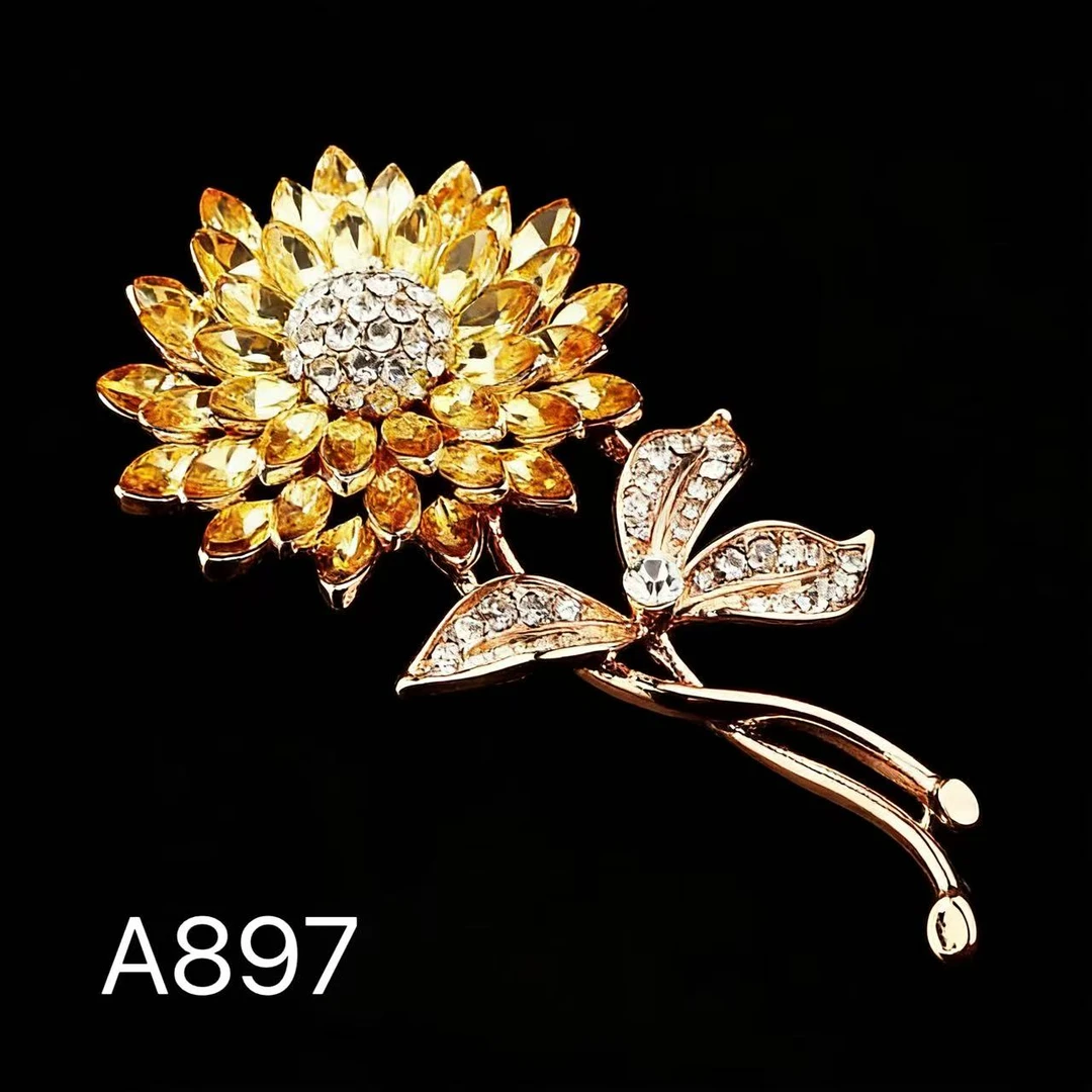 铜合金合成锆石胸针 A897向日葵胸针
