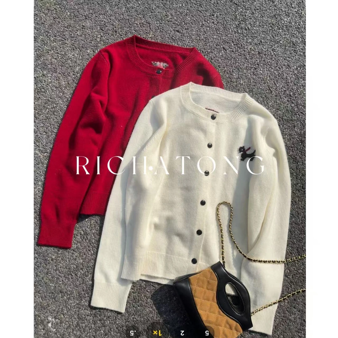 RICH ATONG.-【小狗开衫】-韩代围巾款小狗开衫毛衣1215-04