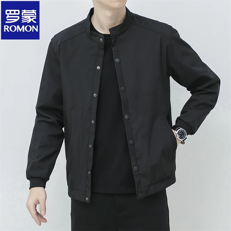 Romon/罗蒙春秋季新款男士宽松百搭潮流外套时尚休闲立领夹克上衣