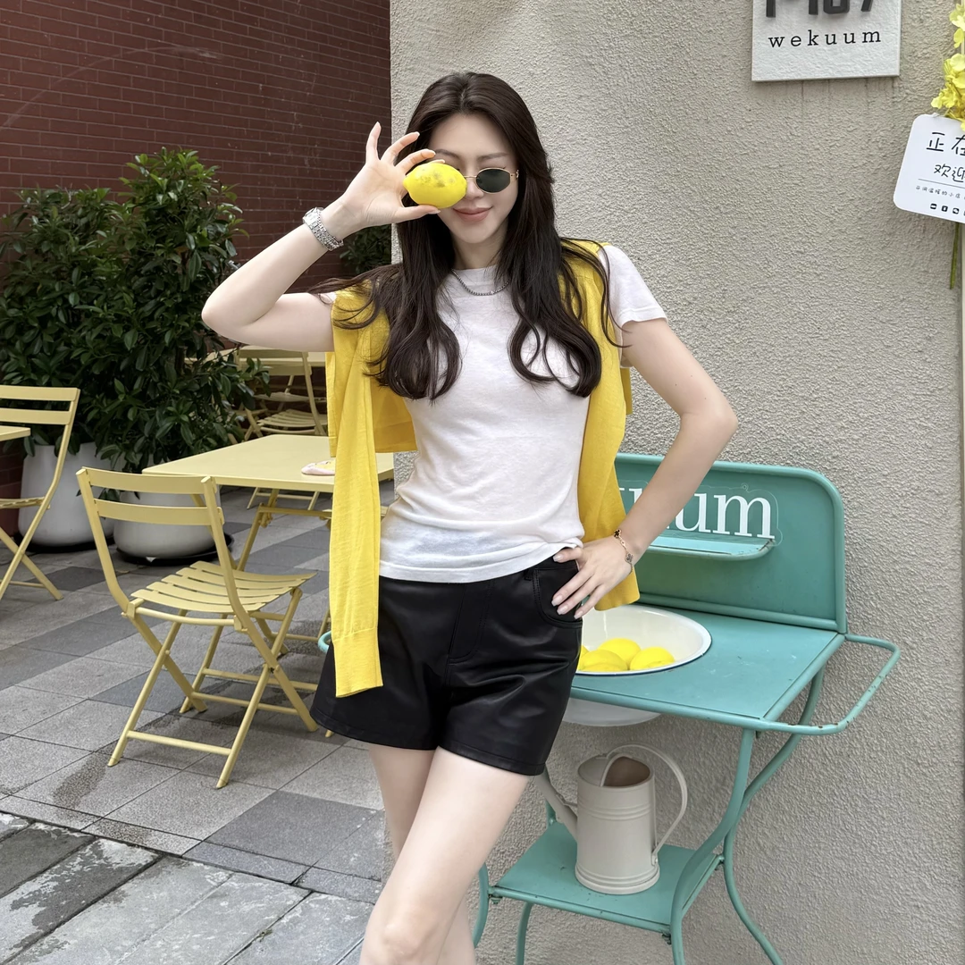 王嬛嬛MsLime25年新款【白藏】100%绵羊毛毛短袖休闲T恤 HD2C0310