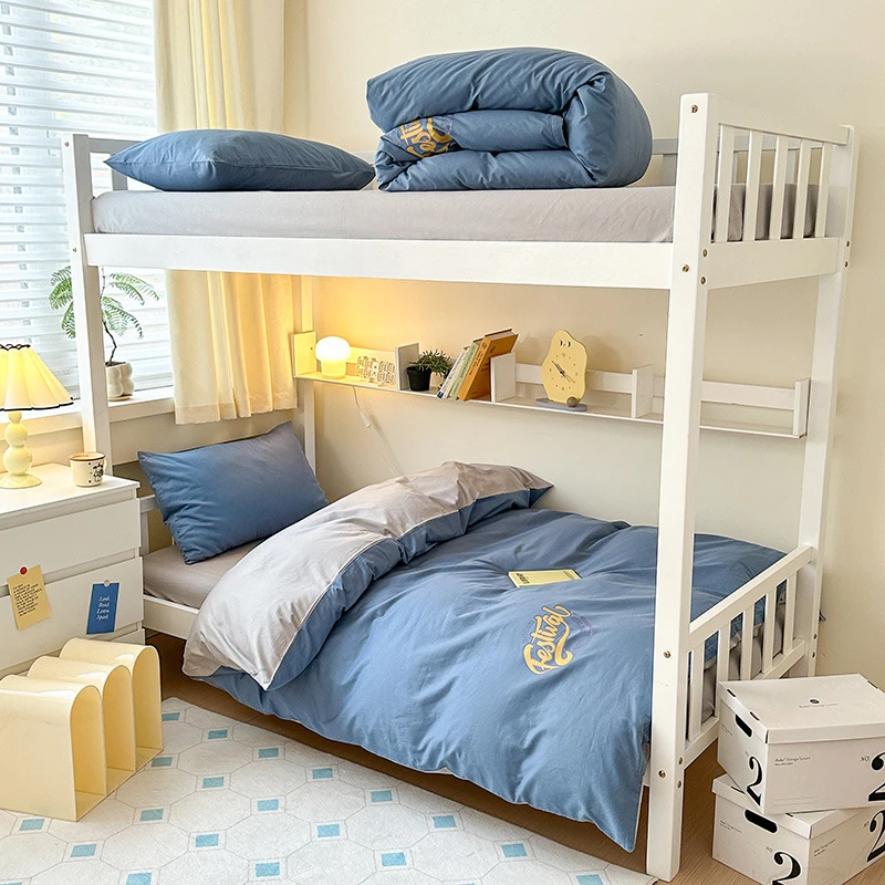 简约纯棉学生宿舍三件套床上用品寝室单人床全棉纯色床单被套床笠