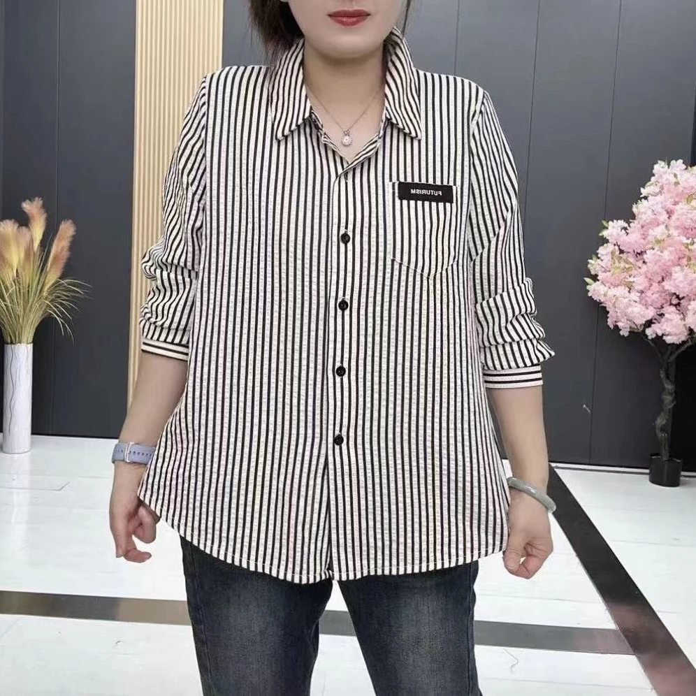 9336-2025年秋款时尚洋气显瘦百搭条纹衬衫