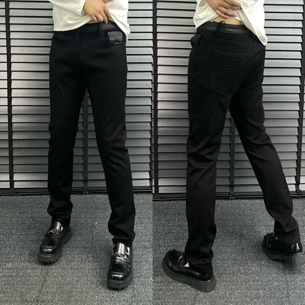 【阿楠】秋冬新品欧货轻奢男士牛仔裤拼皮腰时尚百搭直筒牛仔裤81