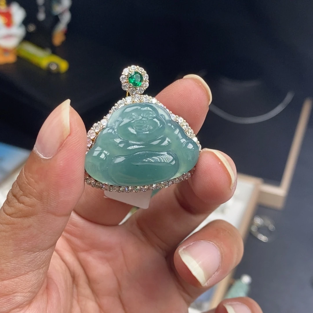 翡翠银S925镶嵌颈饰佛公吊坠
