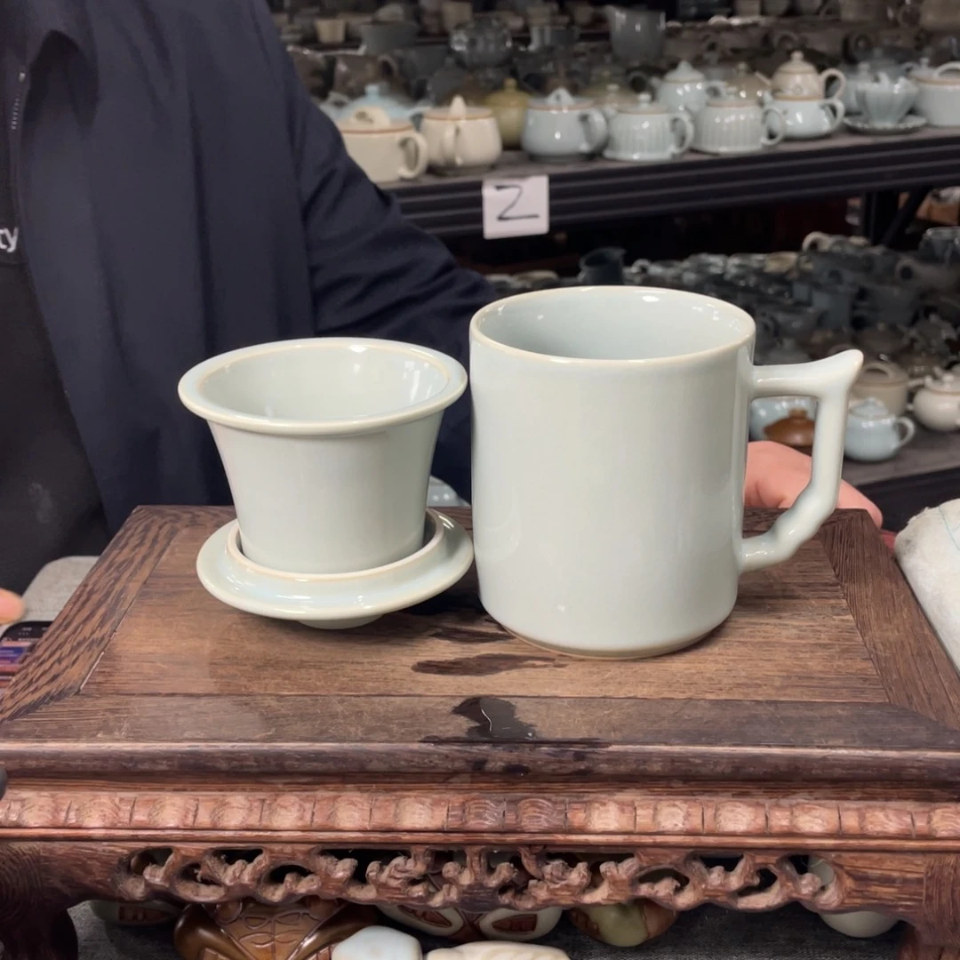 瓷片天青釉大义茶水分离杯