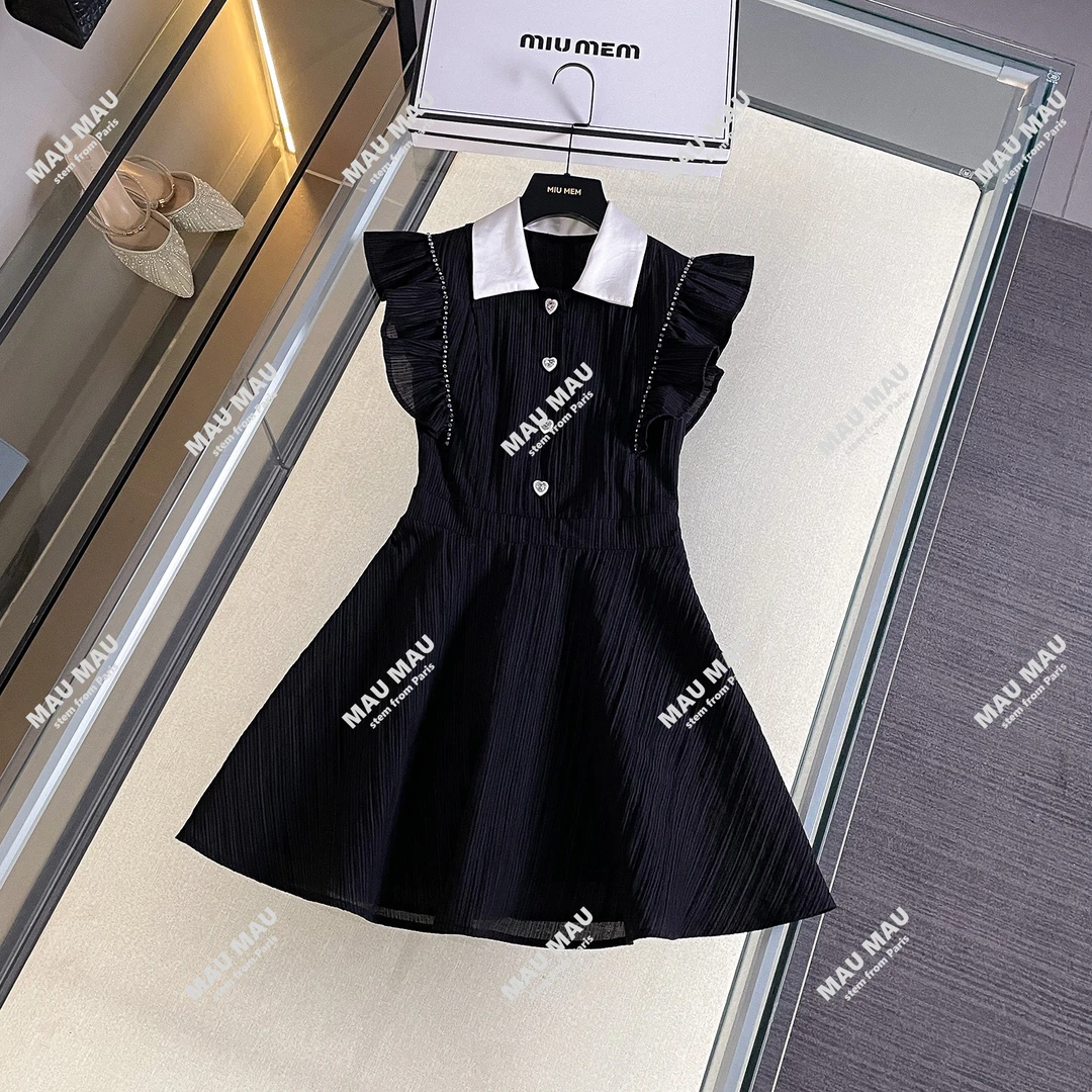 【夜色深情】法式甜美小飞袖蝴蝶结领口设计减龄连衣裙女DY7350