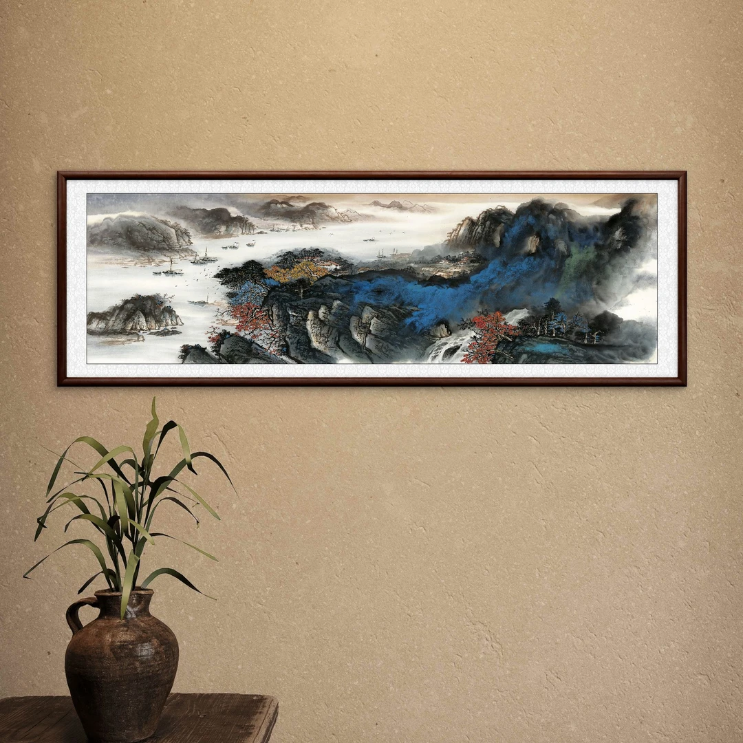 8779-一帆风顺-62-185-招财万贯装饰画实木框办公室茶室客厅挂画