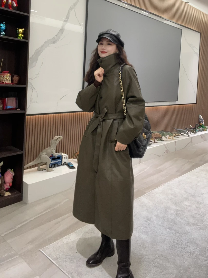 冬季宽松气质百搭休闲款白鹅绒风衣超长款皮羽绒服女-2583