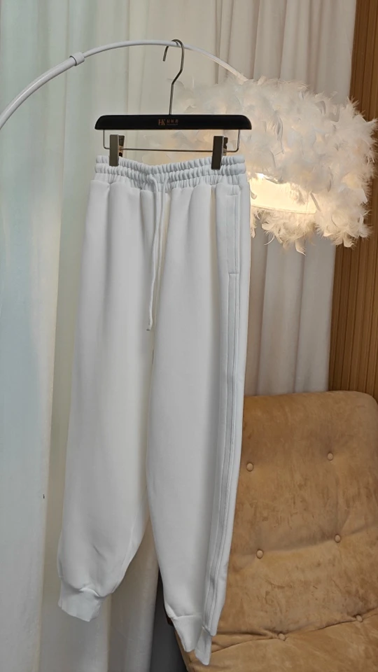 白色运动裤束脚裤显瘦休闲加绒卫裤 9075