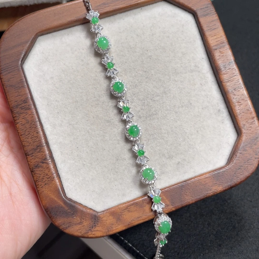 翡翠手链银S925镶嵌8389