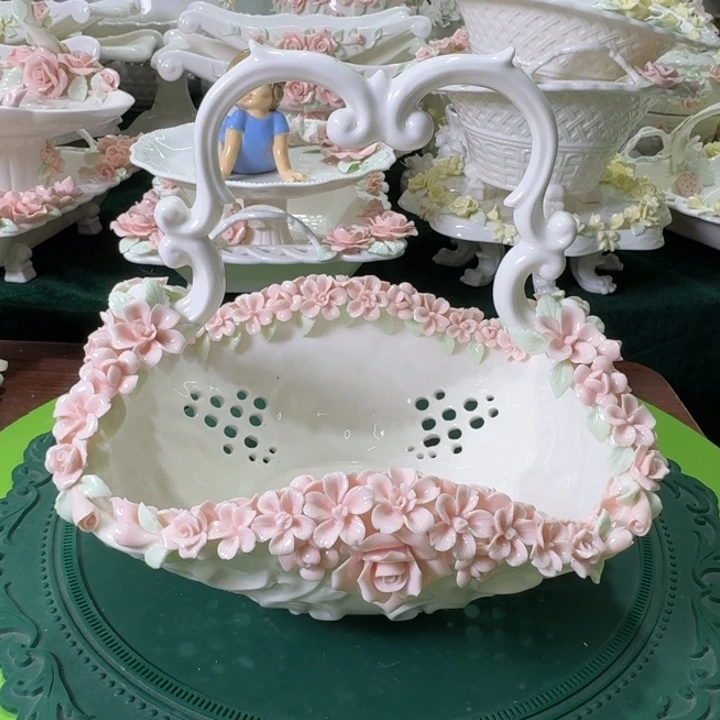 重工捏花提篮餐盘水果蛋糕盘