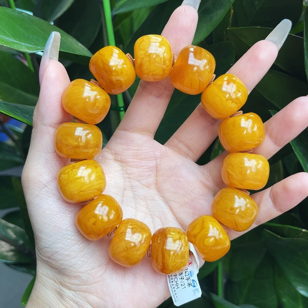 未镶嵌琥珀手链21m鸡油红妖花