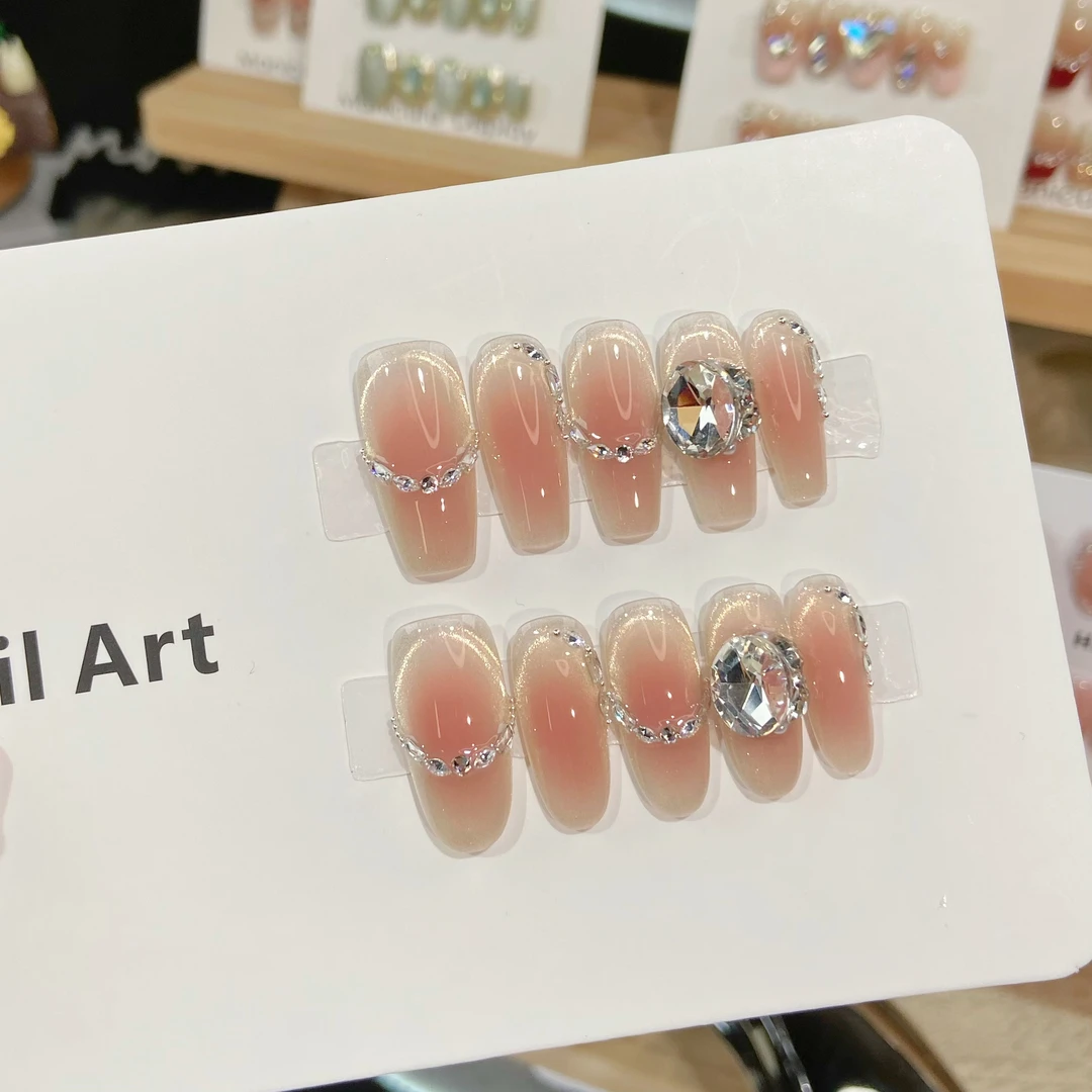 【月落星纱】纯手工穿戴甲腮红猫眼美甲贴片显白仙女气质款