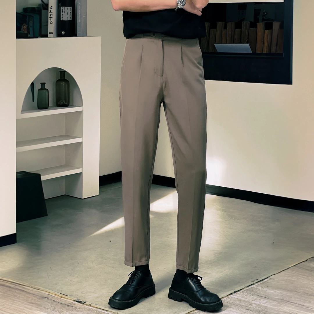 男士垂感九分西裤商务休闲修身百搭锥形裤子夏季西装裤韩版休闲裤