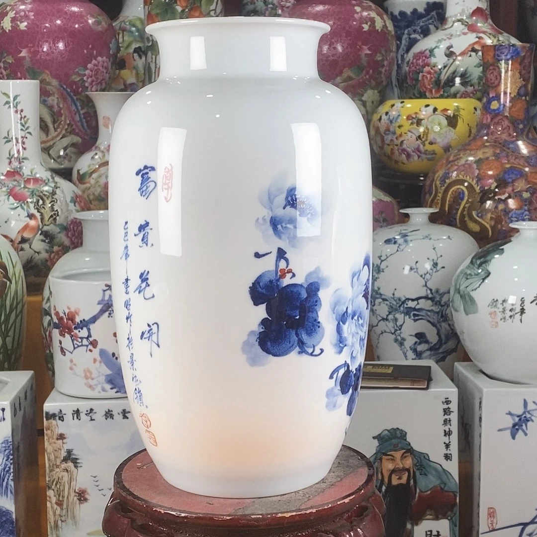 用***0陶摆件景德镇陶瓷青花冬瓜瓶