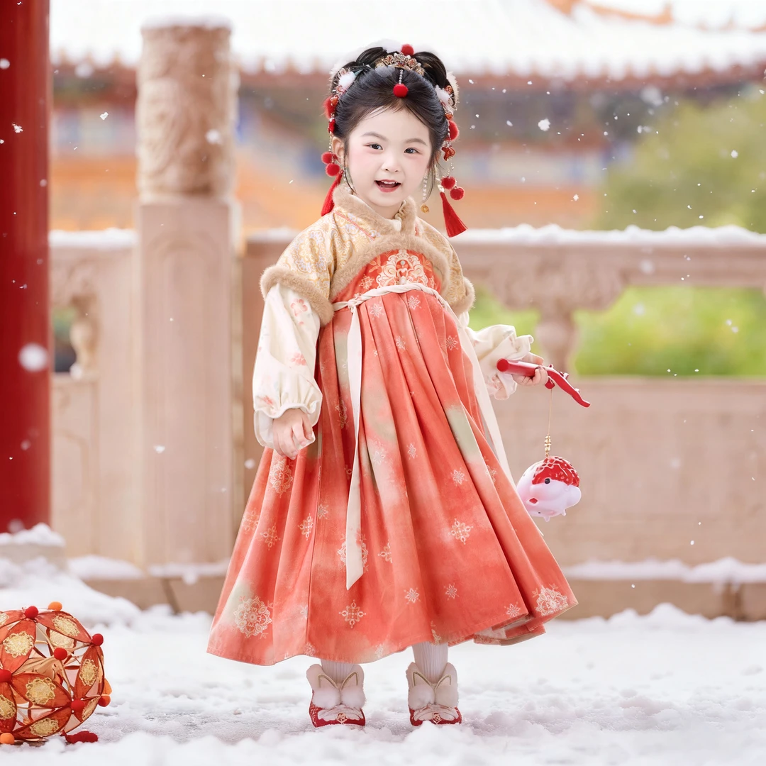 童锣湾冬汉服女童连衣裙明制中国风儿童超好看小女孩公主裙【璨怡】