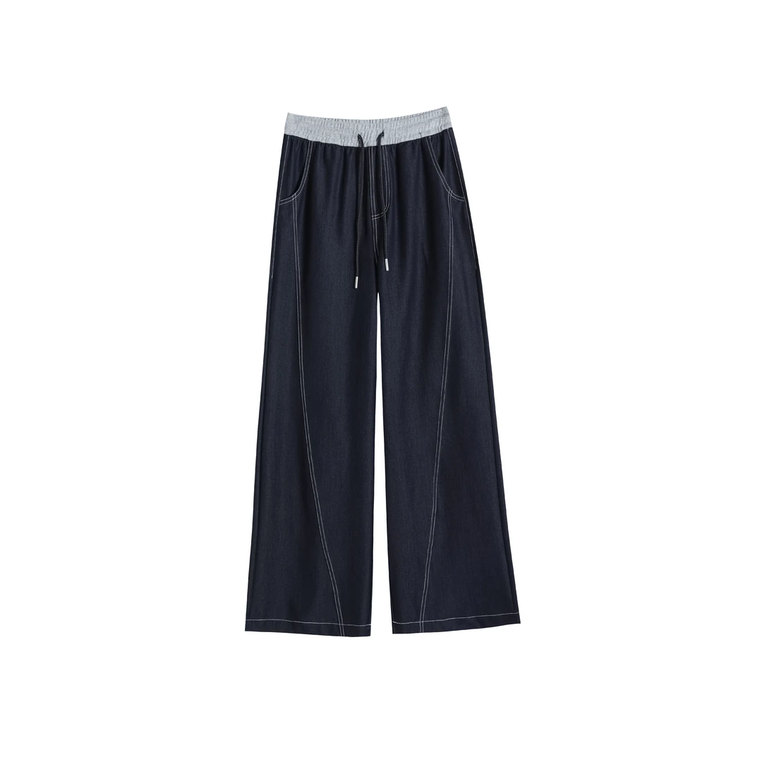 高品质撞色腰垂感软牛仔弯刀裤休闲阔腿裤 D2513