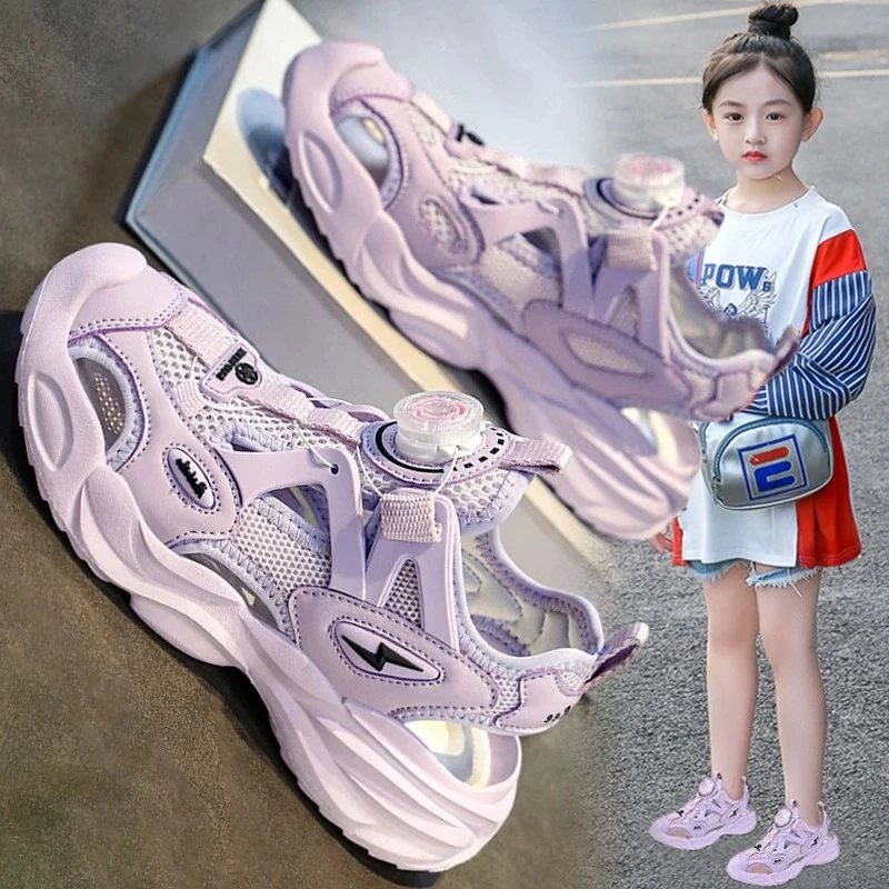 36l℃断码女童包头凉鞋夏季新款儿童镂空运动网鞋女孩大童沙滩凉拖