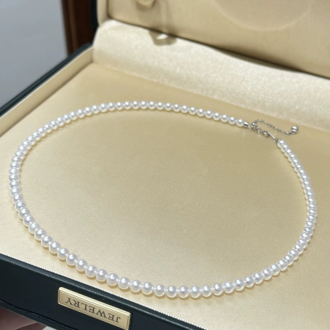 【小米珠-baby】3-4mm天然淡水珍珠项链S925银尾链气质时尚百搭简约