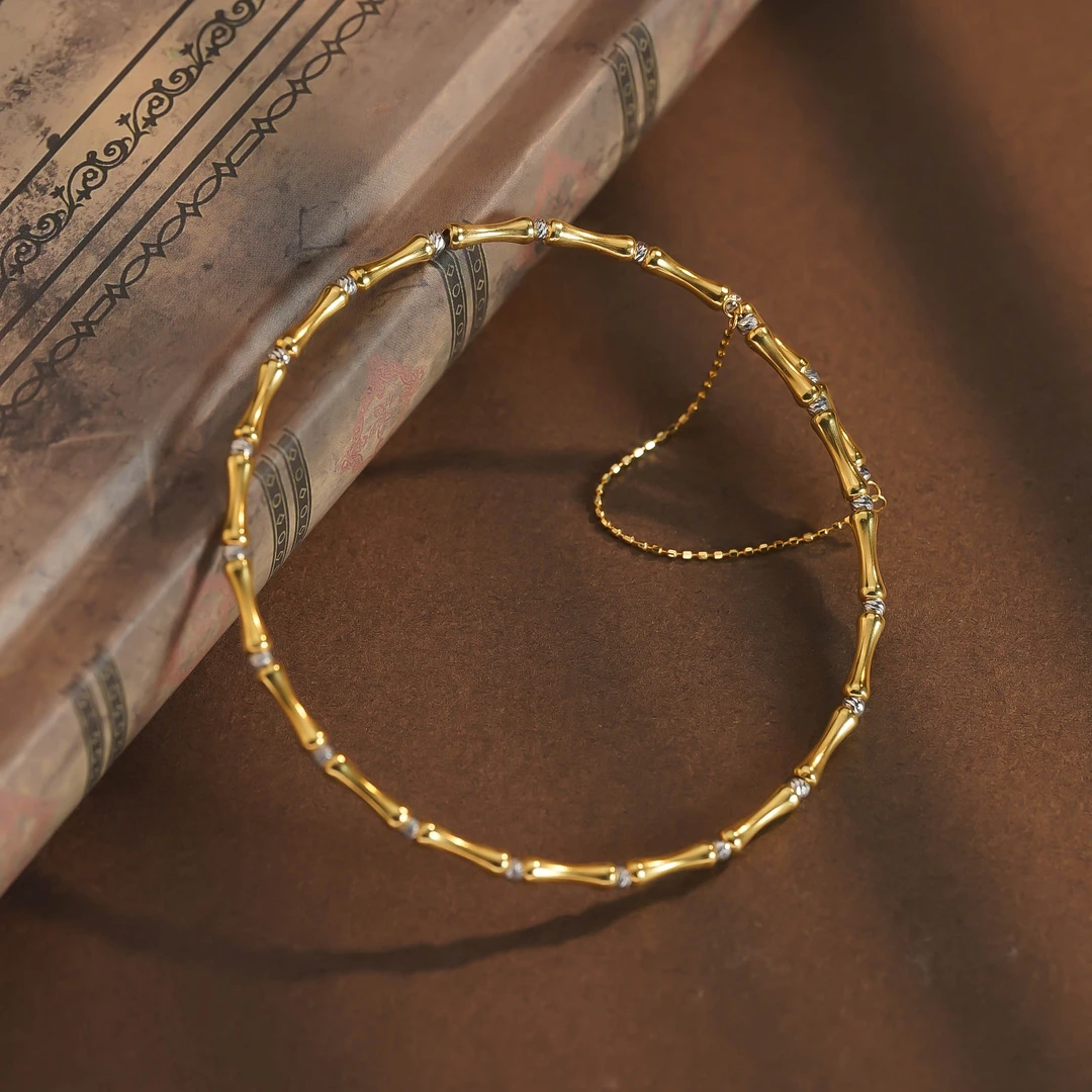 18k时尚蹦迪双色竹节节节高升手饰配件 链长约20-25cm 【KS00034】