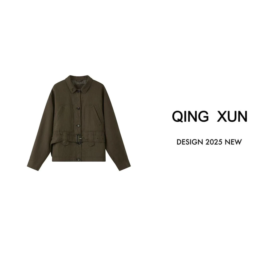 QING XUN LP老钱风腰带设计亚麻外套{1165}