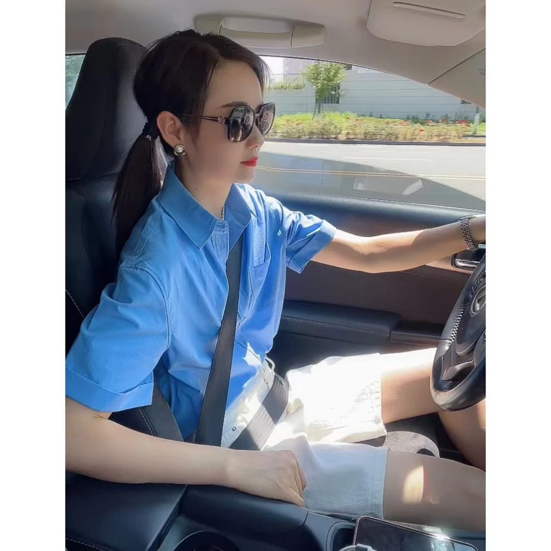 夏季彩色短袖衬衫不皱纯色气质休闲简约衬衣