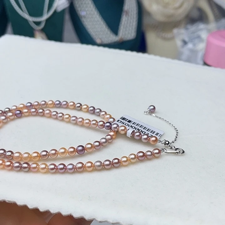 淡水珍珠银S925镶嵌颈饰卡4➕高品极光糖果色