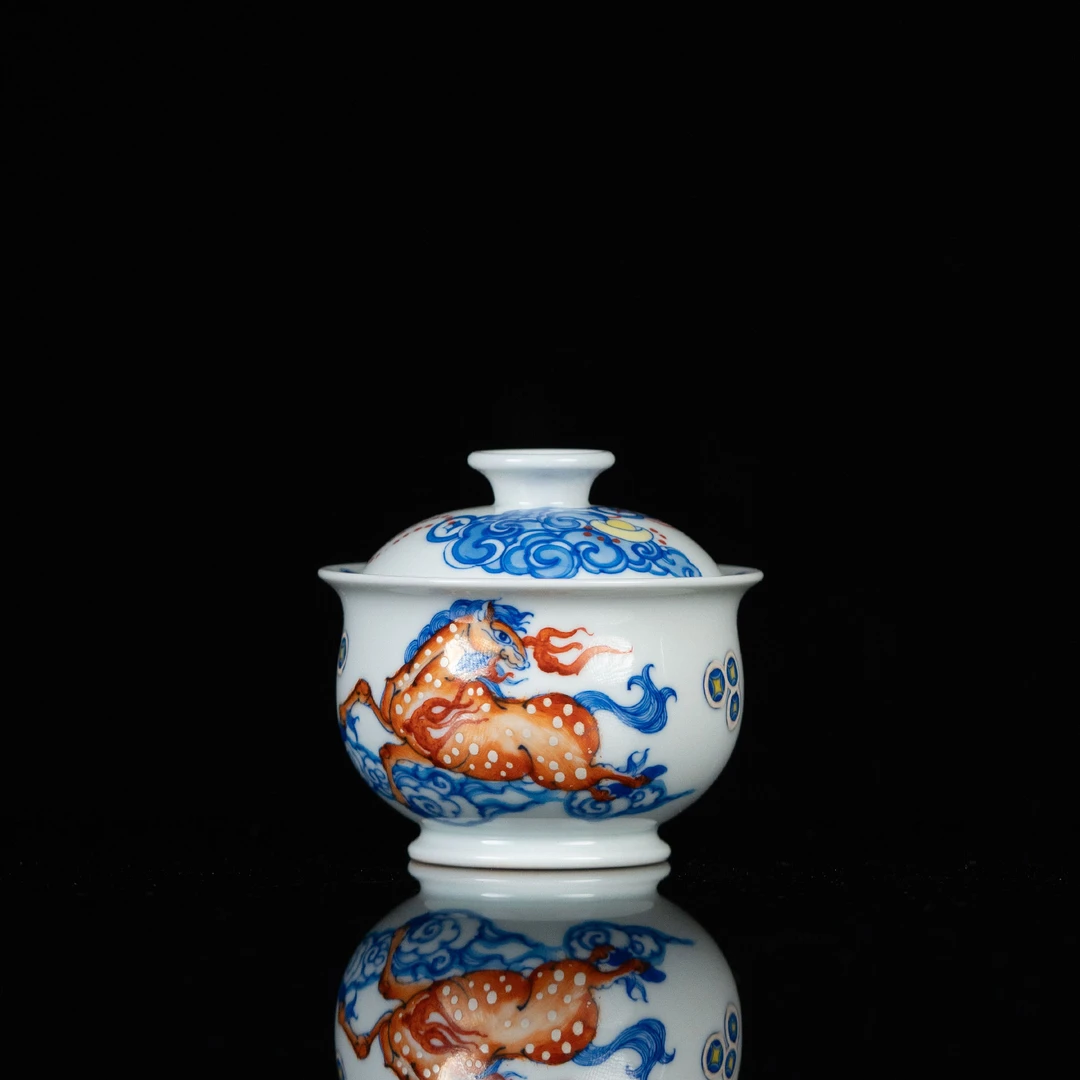 【利贞】马上有钱盖碗 瓷器盖碗约90cc纯手绘制HYG