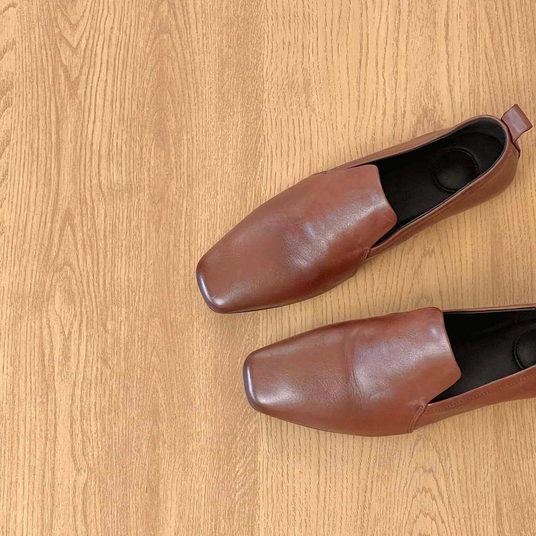 HUSSLOVE 头层水洗牛皮·跟高1CM·百搭通勤简约高级风一脚蹬单鞋女