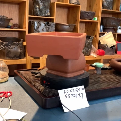 紫砂花盆红色长方