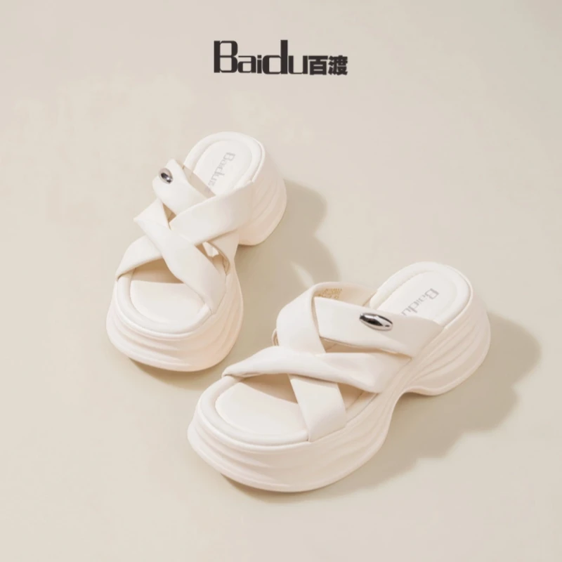 【厚底增高】Baidu百渡25夏季新品小个子时尚外出凉拖鞋女休闲
