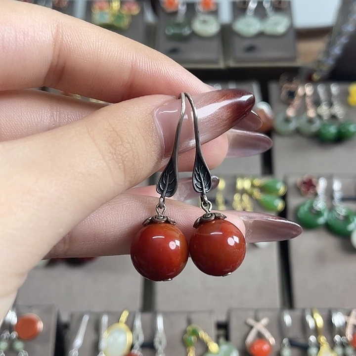 玛瑙/玉髓银S925镶嵌耳饰12左右
