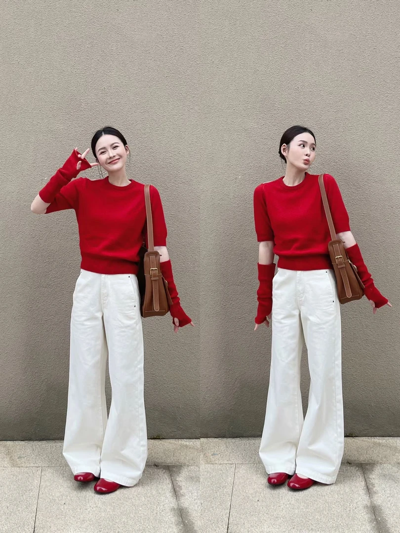 【红玫瑰】新年红色毛衣女可拆袖套秋冬季设计感小众爆款流行针织