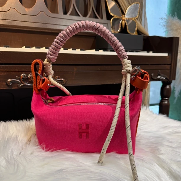 99新 Hermes/爱马仕 玫红色饭盒包小号 轻奢