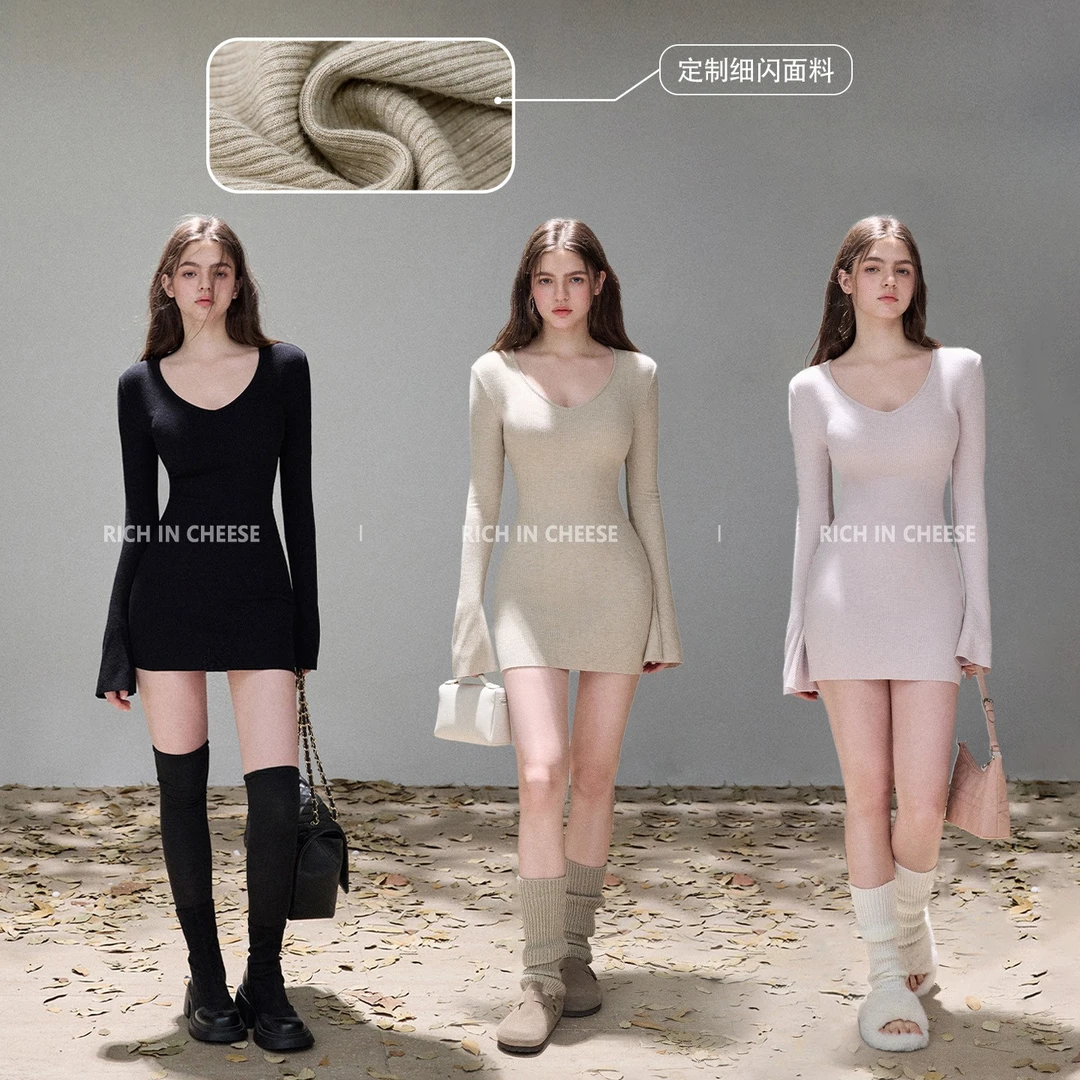 RICHINCHEESE 茶香可颂【定制细闪包臀裙版】 高弹针织显瘦连衣裙