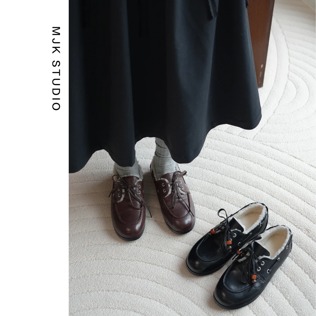 【皮毛一体】加绒马皮帆船鞋乐福鞋双鞋带韩系小皮鞋单鞋